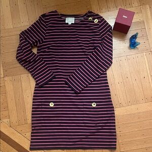 Sail to Sable Striped Navy and Pink Long Sleeve Dress